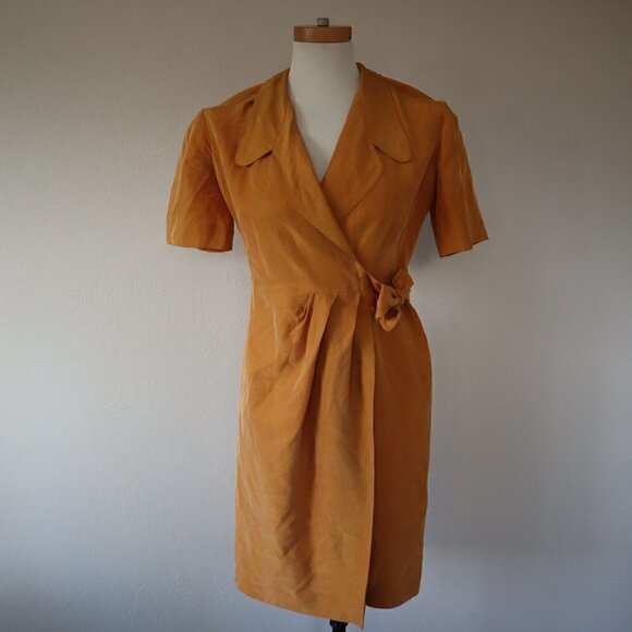 Vintage Yellow Orange Silk Gillian Wrap Dress Size 2 - Picture 1 of 13